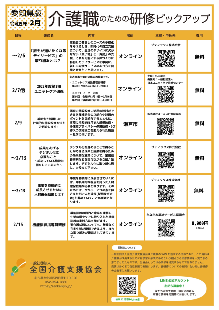 Read more about the article 【会員特典情報】愛知県版介護研修ピックアップ令和5年2月版